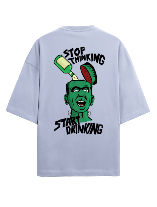 Stop thinking, start drinking green man graphic tshirt